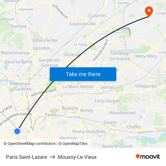 Paris Saint-Lazare to Moussy-Le-Vieux map