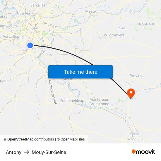 Antony to Mouy-Sur-Seine map