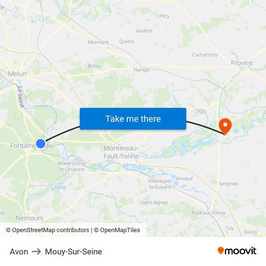 Avon to Mouy-Sur-Seine map