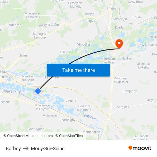 Barbey to Mouy-Sur-Seine map