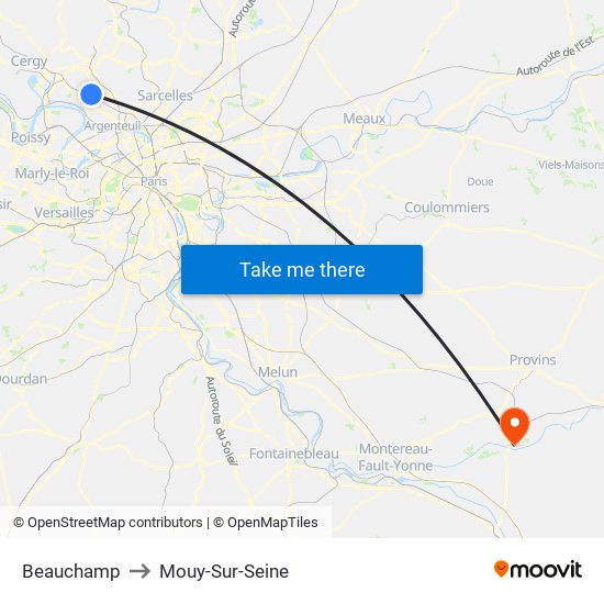 Beauchamp to Mouy-Sur-Seine map