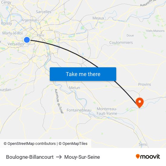 Boulogne-Billancourt to Mouy-Sur-Seine map