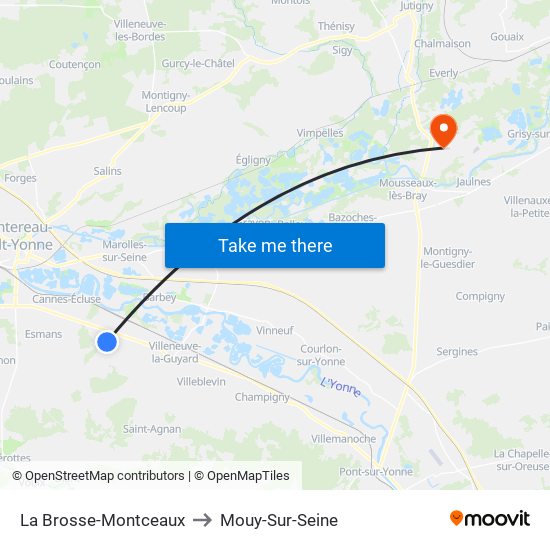La Brosse-Montceaux to Mouy-Sur-Seine map