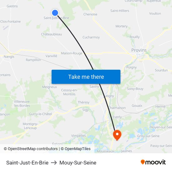 Saint-Just-En-Brie to Mouy-Sur-Seine map