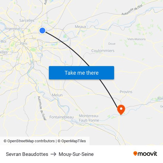 Sevran Beaudottes to Mouy-Sur-Seine map