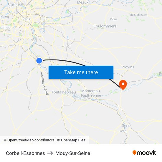 Corbeil-Essonnes to Mouy-Sur-Seine map