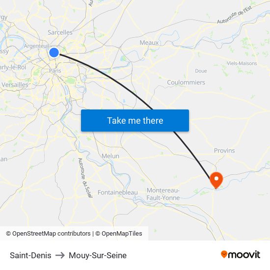 Saint-Denis to Mouy-Sur-Seine map