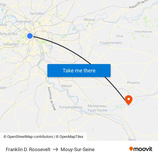 Franklin D. Roosevelt to Mouy-Sur-Seine map