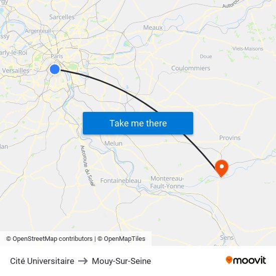 Cité Universitaire to Mouy-Sur-Seine map