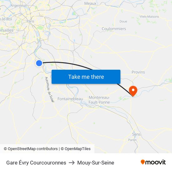 Gare Évry Courcouronnes to Mouy-Sur-Seine map
