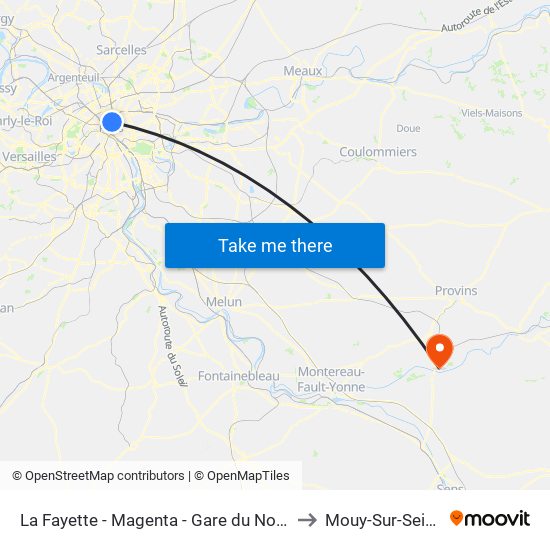 La Fayette - Magenta - Gare du Nord to Mouy-Sur-Seine map