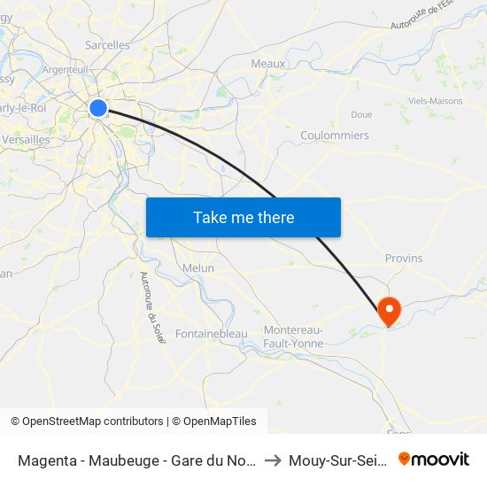 Magenta - Maubeuge - Gare du Nord to Mouy-Sur-Seine map