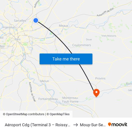 Aéroport Cdg (Terminal 3 – Roissypôle) to Mouy-Sur-Seine map