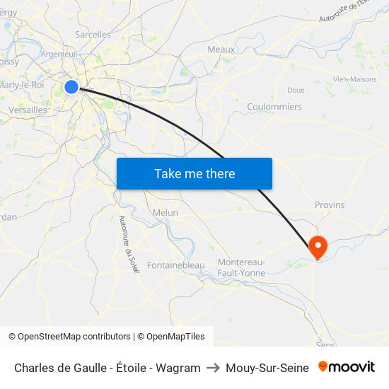 Charles de Gaulle - Étoile - Wagram to Mouy-Sur-Seine map