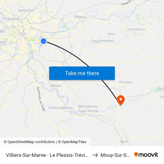 Villiers-Sur-Marne - Le Plessis-Trévise RER to Mouy-Sur-Seine map