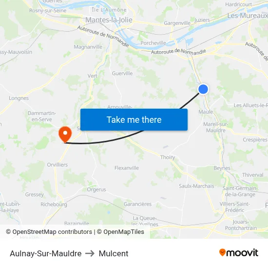 Aulnay-Sur-Mauldre to Mulcent map