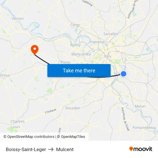 Boissy-Saint-Leger to Mulcent map