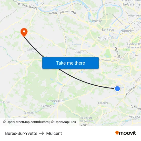 Bures-Sur-Yvette to Mulcent map