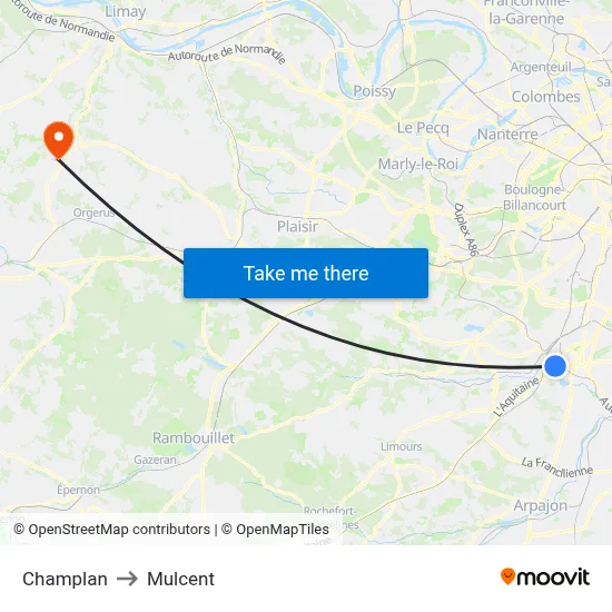 Champlan to Mulcent map