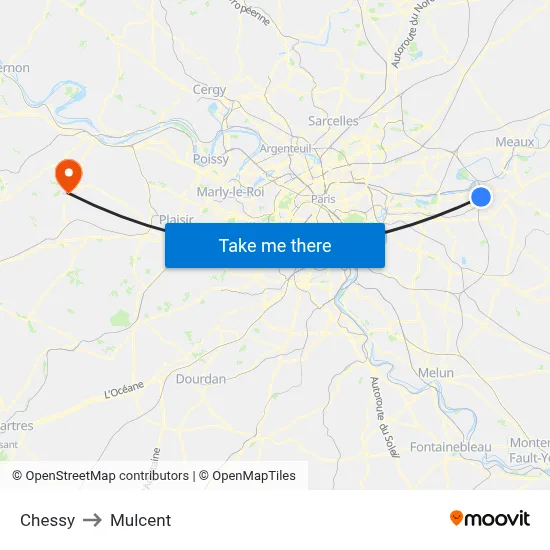 Chessy to Mulcent map