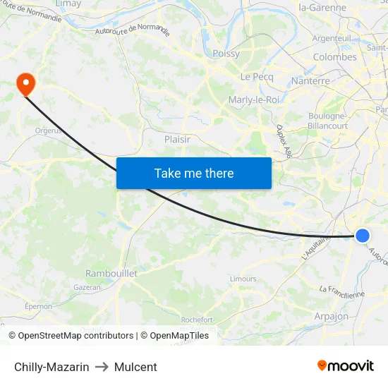 Chilly-Mazarin to Mulcent map
