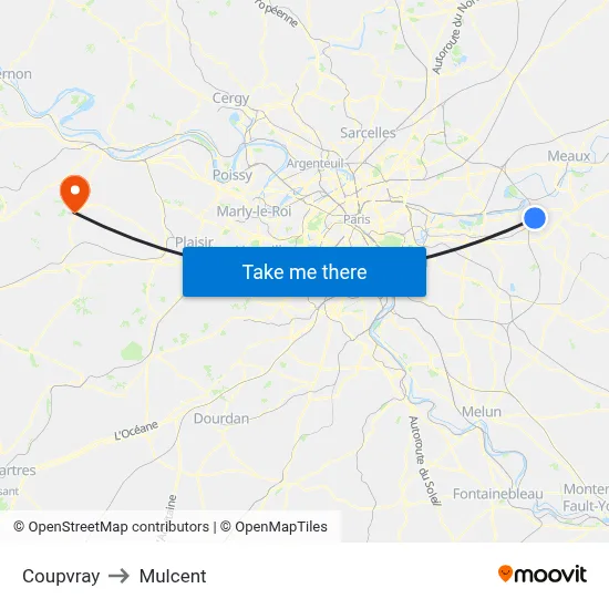 Coupvray to Mulcent map