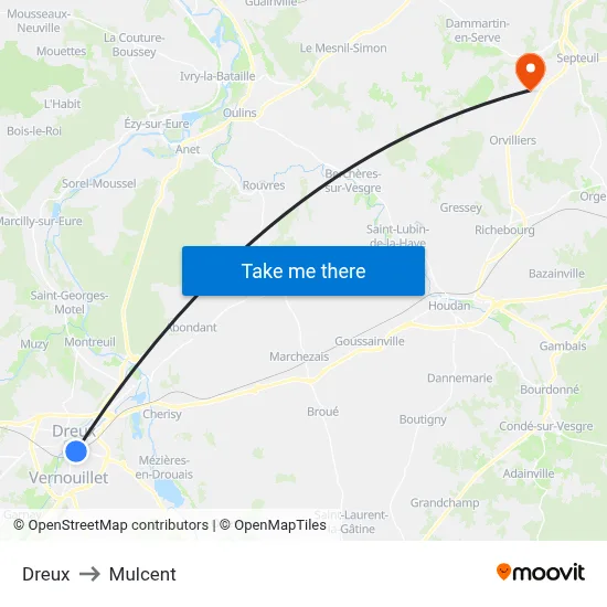 Dreux to Mulcent map