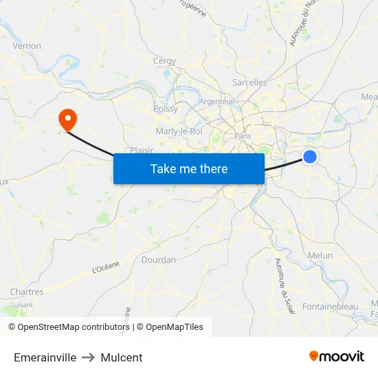 Emerainville to Mulcent map