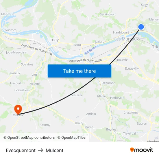 Evecquemont to Mulcent map