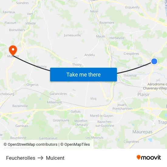 Feucherolles to Mulcent map