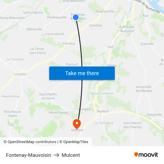 Fontenay-Mauvoisin to Mulcent map
