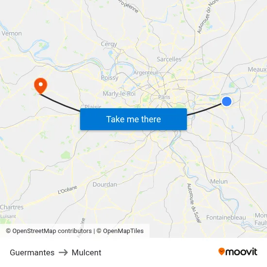 Guermantes to Mulcent map