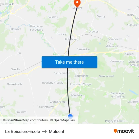 La Boissiere-Ecole to Mulcent map