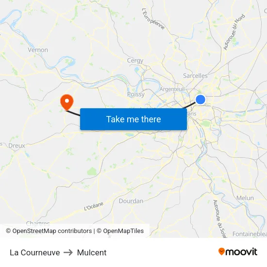La Courneuve to Mulcent map