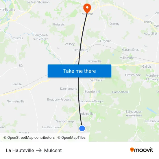 La Hauteville to Mulcent map