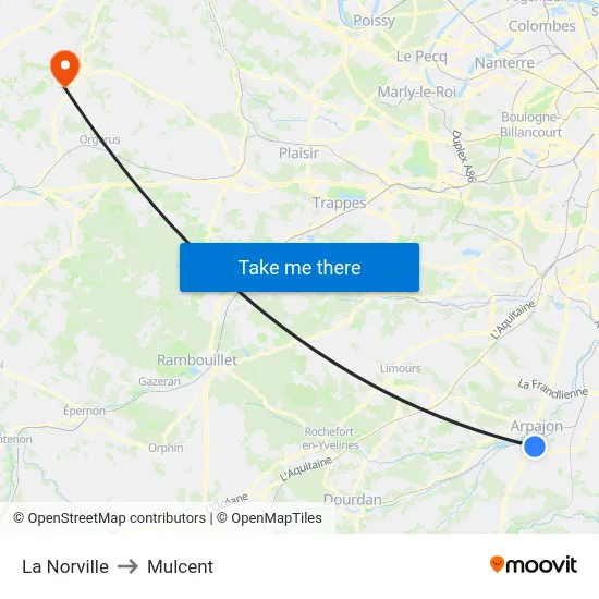 La Norville to Mulcent map