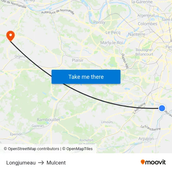 Longjumeau to Mulcent map
