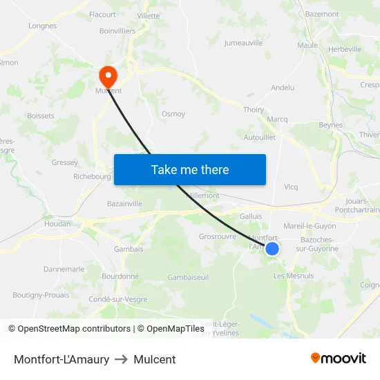 Montfort-L'Amaury to Mulcent map