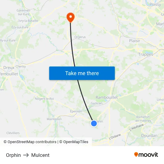 Orphin to Mulcent map