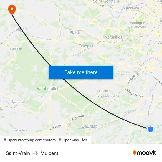 Saint-Vrain to Mulcent map