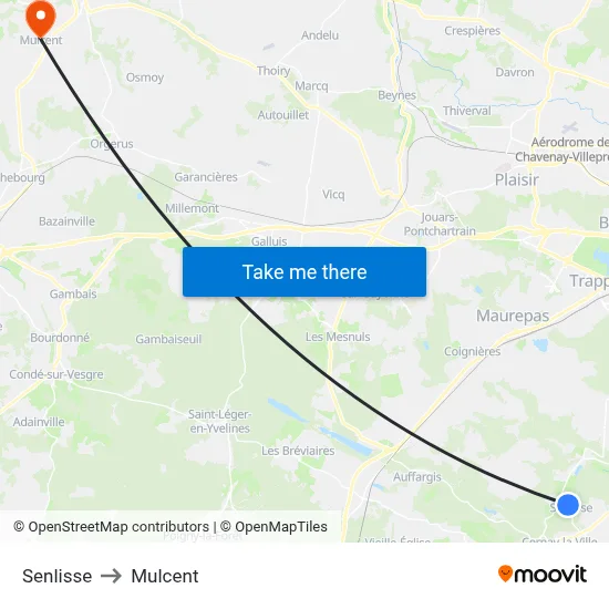 Senlisse to Mulcent map