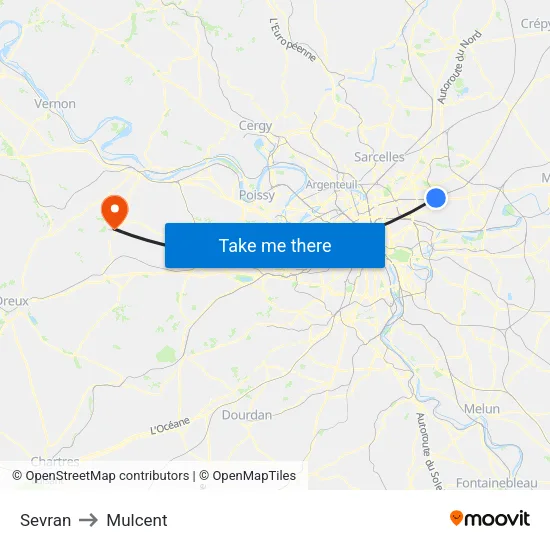 Sevran to Mulcent map