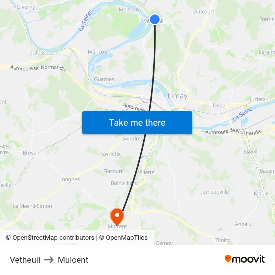 Vetheuil to Mulcent map