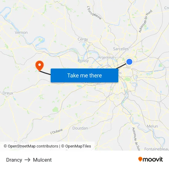 Drancy to Mulcent map