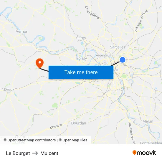 Le Bourget to Mulcent map