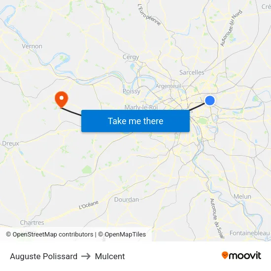 Auguste Polissard to Mulcent map