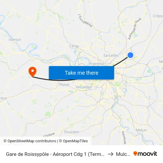 Gare de Roissypôle - Aéroport Cdg 1 (Terminal 3) (G2) to Mulcent map