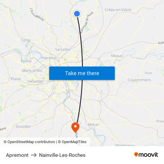 Apremont to Nainville-Les-Roches map