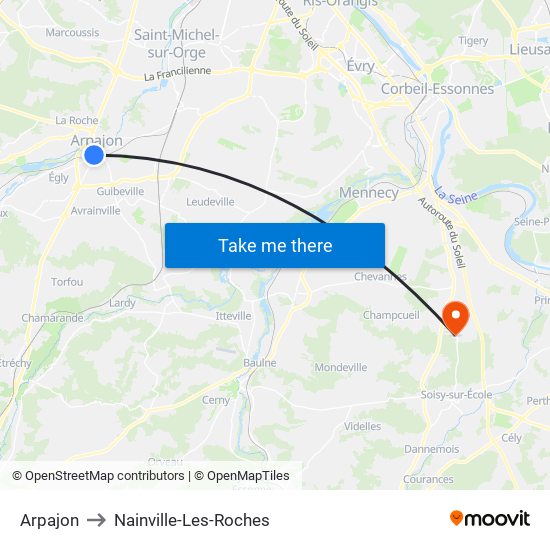 Arpajon to Nainville-Les-Roches map