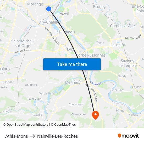 Athis-Mons to Nainville-Les-Roches map